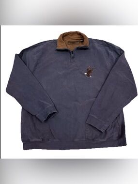 Vintage Woodland Trail Mens 100% Cotton 1/4 Zip Embroidered Eagle Pull Over Sz L